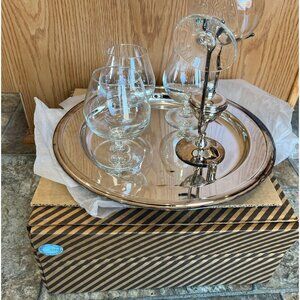 Vtg 1979 Eight Piece Set Four Brandy Cognac Sniffer Lid & Brandy Warmer Serving